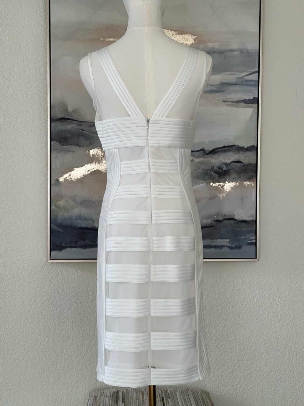 Cache White Illusion Mesh Sheath Dress Y2K Chic Wedding Guest / Cocktail Party - Picture 11 of 16